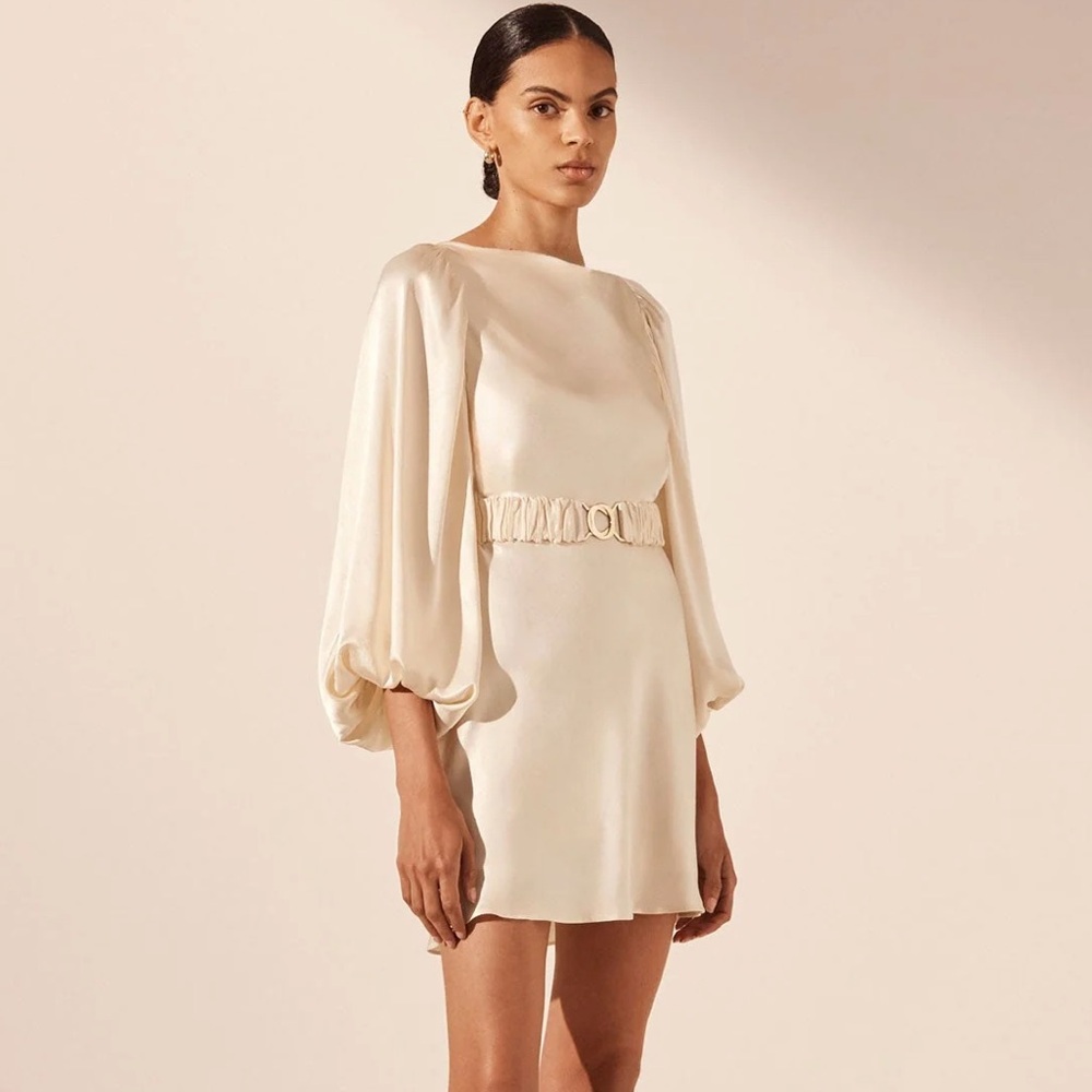Shona Joy La Lune Balloon Sleeve Mini Dress
With Belt - Cream - US 2